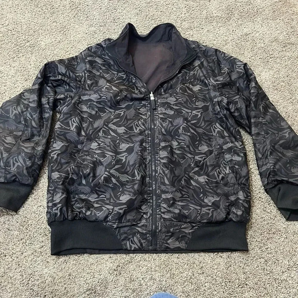 Nike Vintage Black Graphic Reversible Bomber Jacket Large Windbreaker Chore Coat - Picture 1 of 16